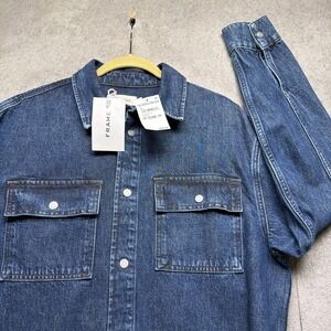 FRAME DENIM Mens Denim Shirt Jacket Snap Button Blue Size Small Western Workwear